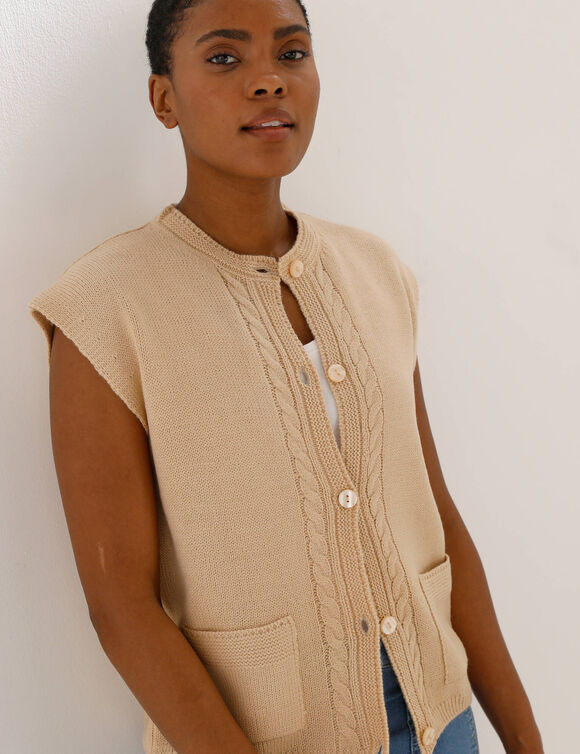 Mouwloos vest met knopen (beige)