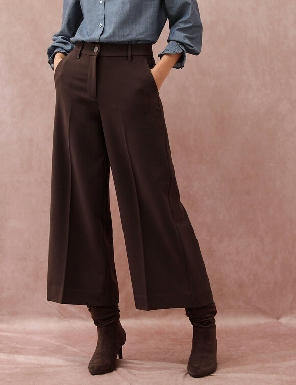 Pantalon taille haute, effet jupe-culotte (chocolat)