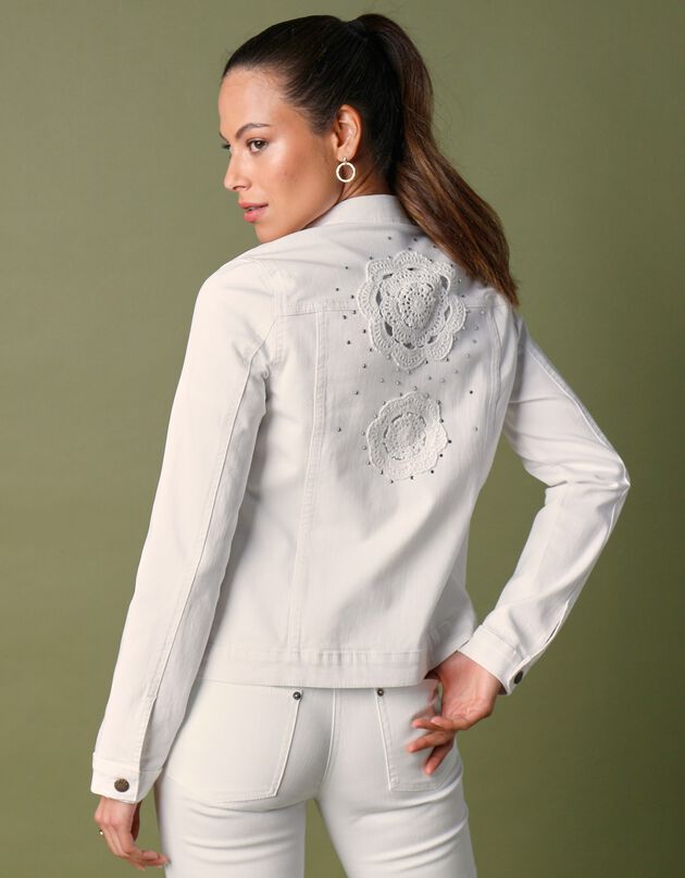 Kort jasje in twill, motief in macramé achter (wit)