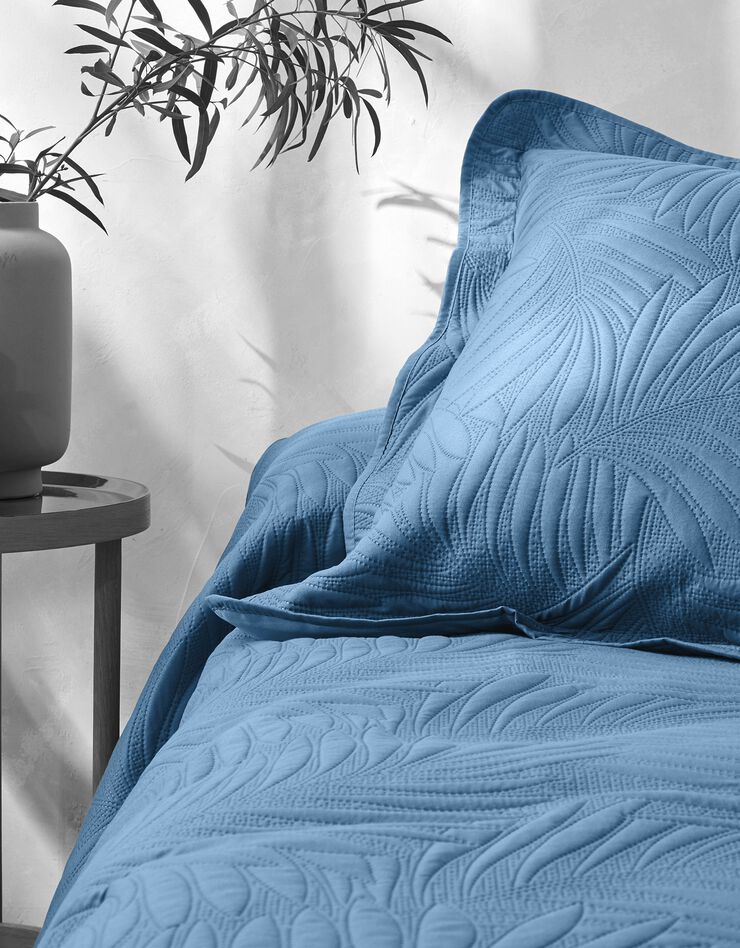 Couvre-lit uni matelassé reliéfé "feuillage" (bleu grisé)