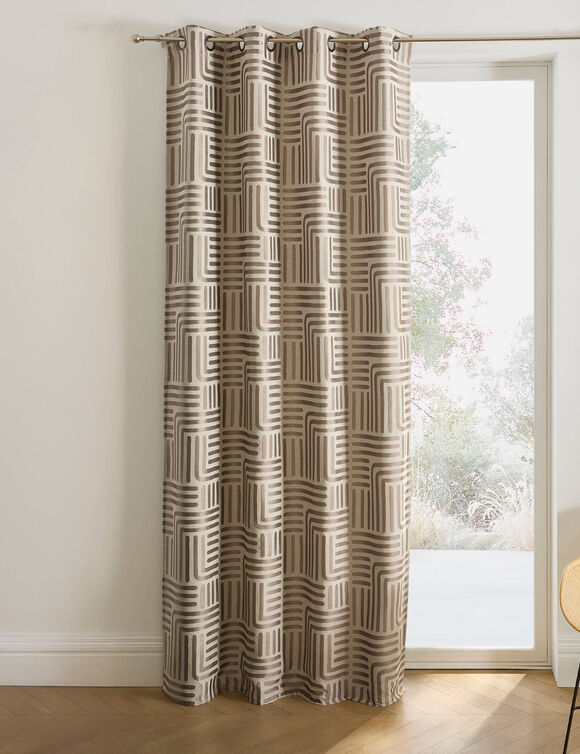 Gordijn in jacquard met lijnenprint (taupe)