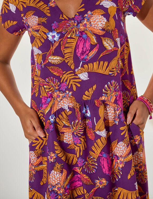 Robe imprimée, manches courtes (violet / multicolore)