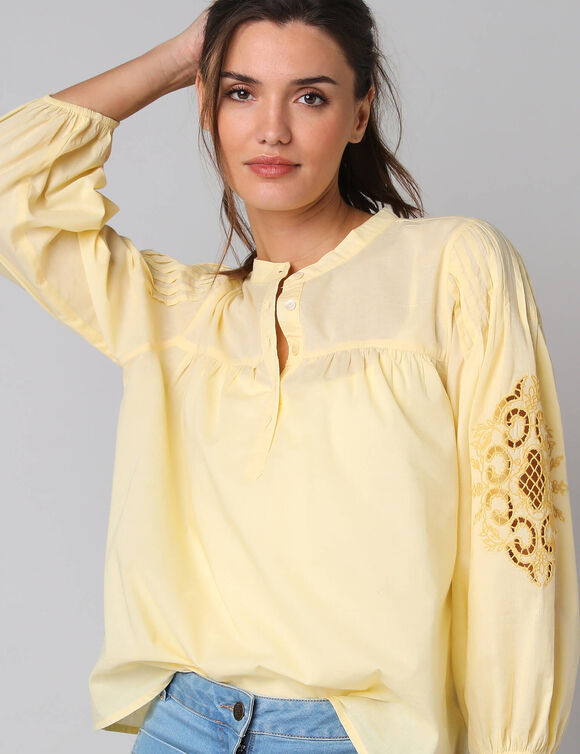 Blouse ample manches 7/8&egrave; brod&eacute;es (geel)