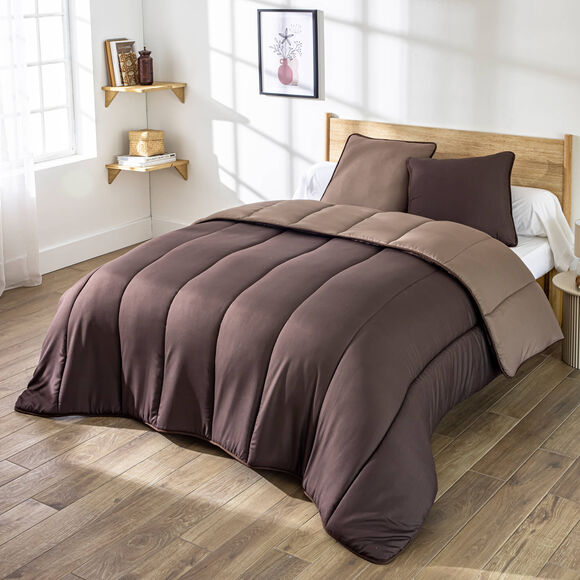 Tweekleurig dekbed van 350 g/m&sup2; microvezel (chocolade / karamel)