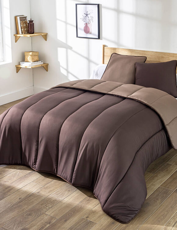 Tweekleurig dekbed van 350 g/m&sup2; microvezel (chocolade / karamel)