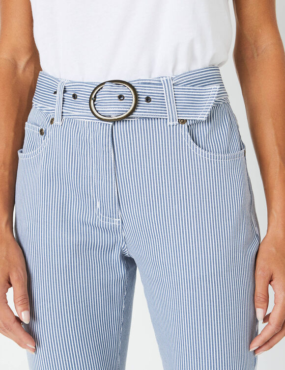 Pantalon droit rayé, Spécial Petites (bleu / blanc)