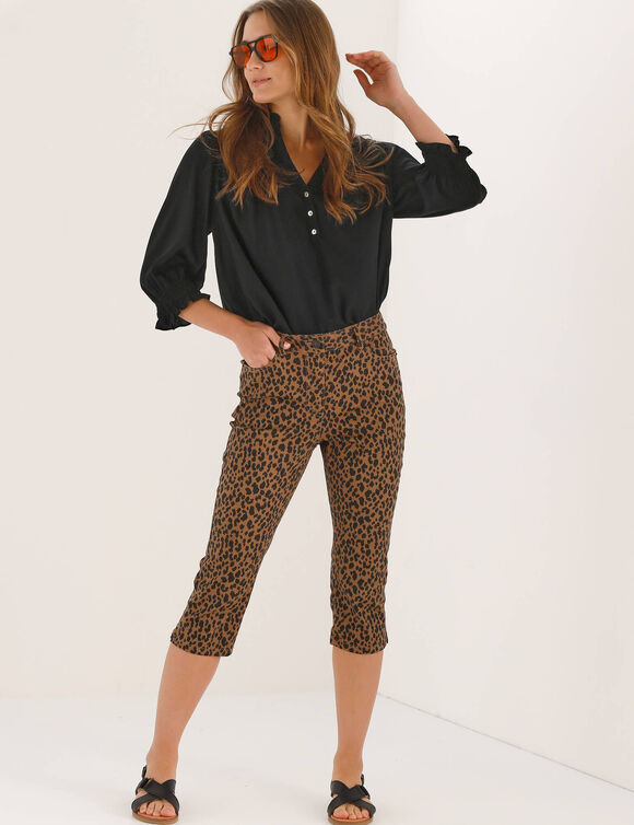 Corsaire fusel&eacute;, imprim&eacute; l&eacute;opard  (taupe / noir)