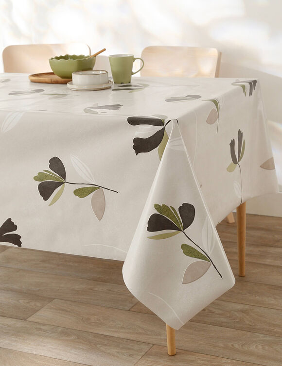 Tafelzeil van gewaxt katoen met bloemenprint (beige / groen)