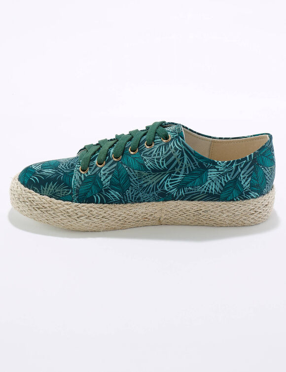 Sneakers met doorloopzool in koord - tropical print (groen)