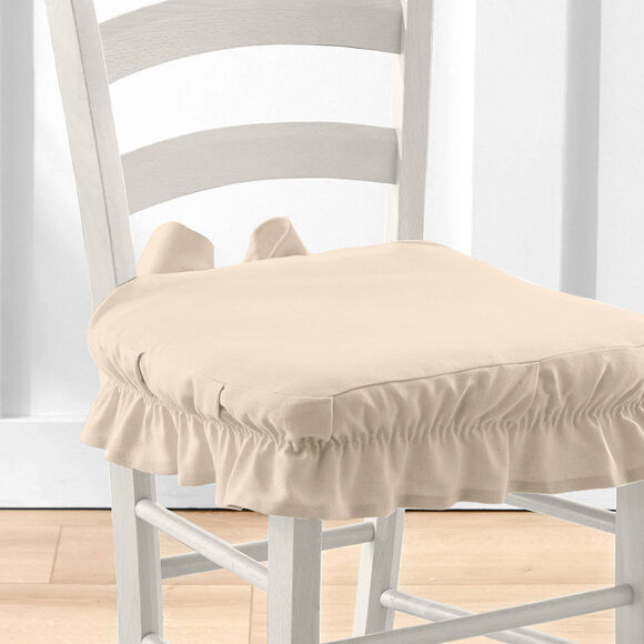 Housse chaise unie volantée coton bachette (écru)