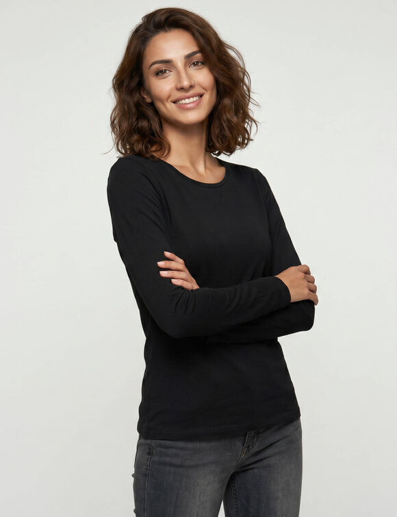 Effen T-shirt met ronde hals en stretch (zwart)