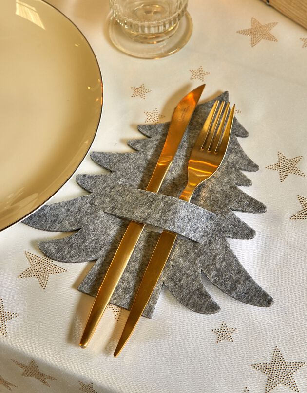 Lot de 4 porte-serviettes ou porte-couverts sapin feutrine (argent)
