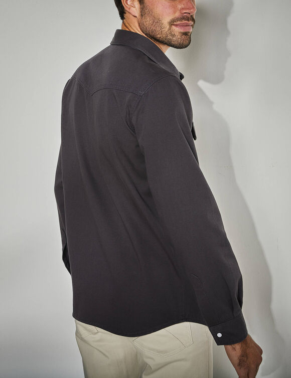 Chemise pressionn&eacute;e manches longues en jean (anthracite)