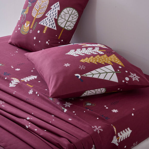 Linge de lit For&ecirc;t, en coton imprim&eacute;  (grenat)