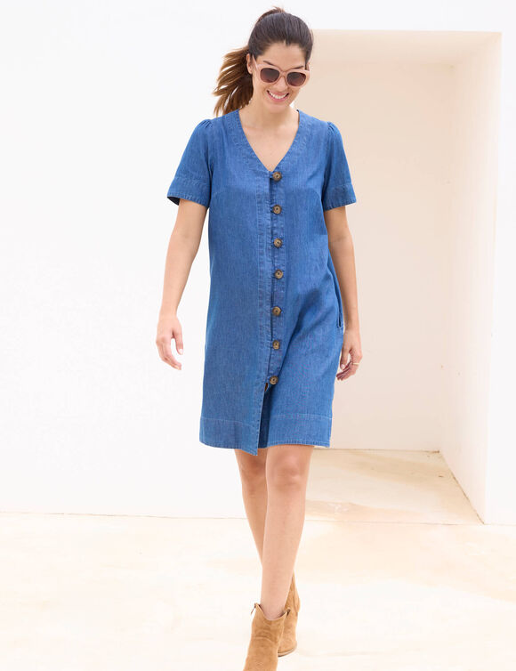 Robe housse boutonnée, jean léger (stone)