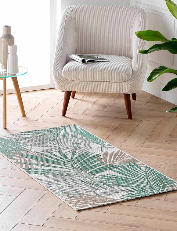 Tapis rectangulaire, motif tropical (naturel / vert)