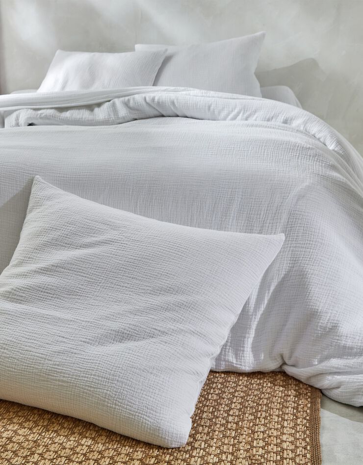 Linge de lit uni en triple gaze de coton (blanc)