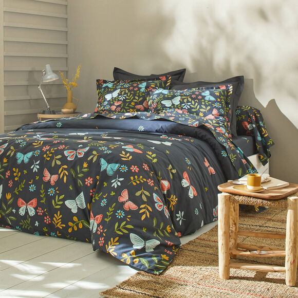 Bedlinnen Envolée in katoen met vlindermotieven (marineblauw)