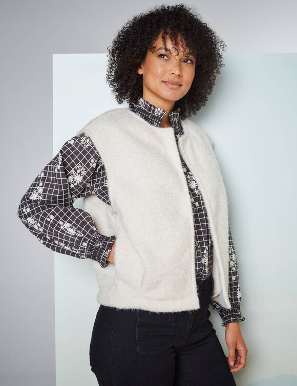 Veste sans manches, maille bouclette (écru)