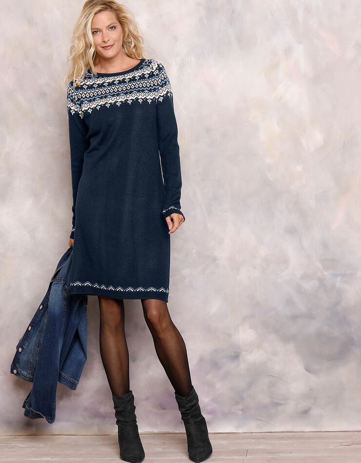 Robe pull jacquard, marine Robe pull jacquard, marine, hi-res image number 0