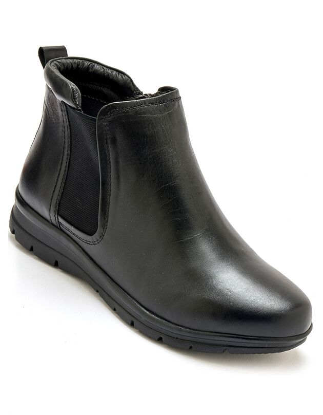 Boots zippées doublées Grande largeur en cuir (noir)