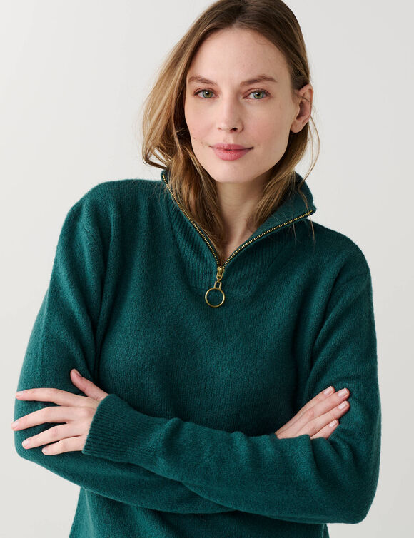 Pull col camionneur zipp&eacute;, maille moelleuse (vert &eacute;meraude)