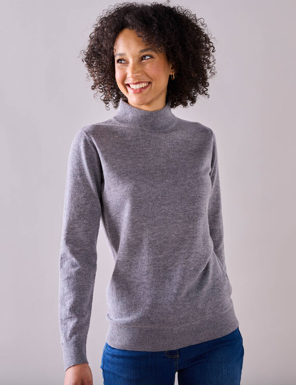 Pull col montant, laine d'agneau (gris chin&eacute;)