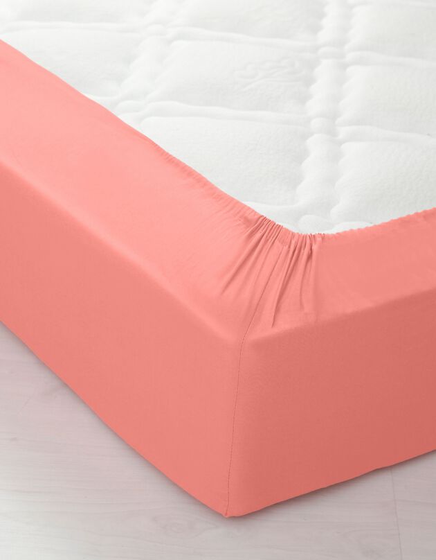 Effen hoeslaken in polyester-katoen, hoekdiepte 32 cm (koraal)
