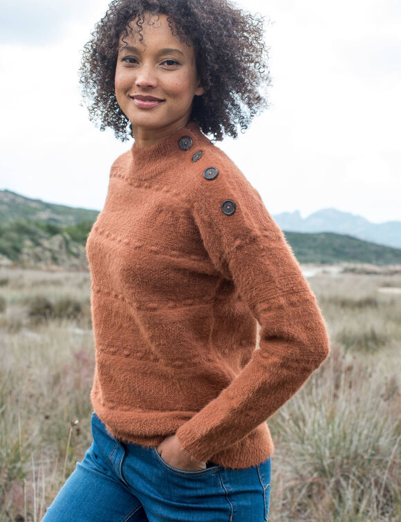 Pull col montant, maille poilue fantaisie (caramel)