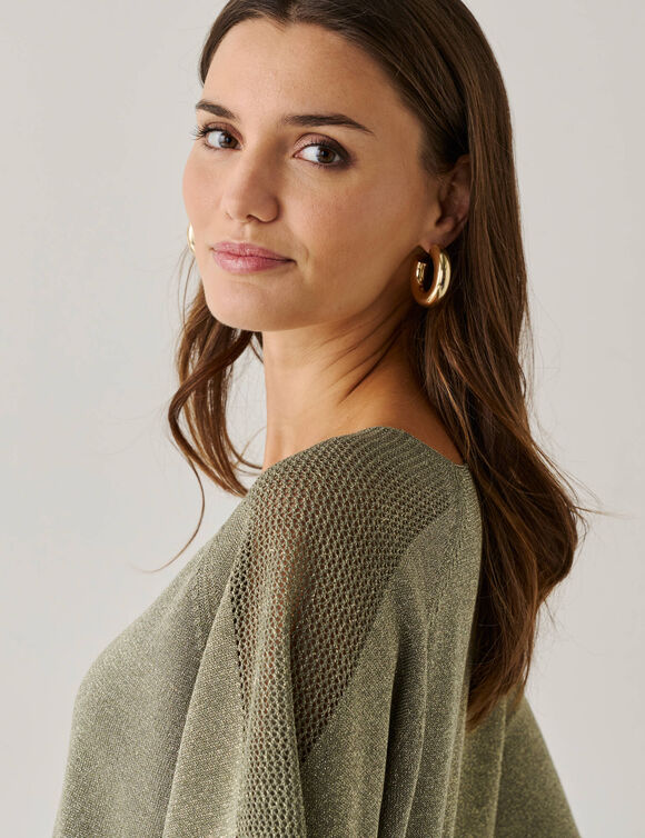 Loose trui in Lurex&reg; tricot (kaki)