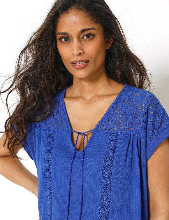 Robe macram&eacute;, cr&eacute;pon coton (bleu dur)