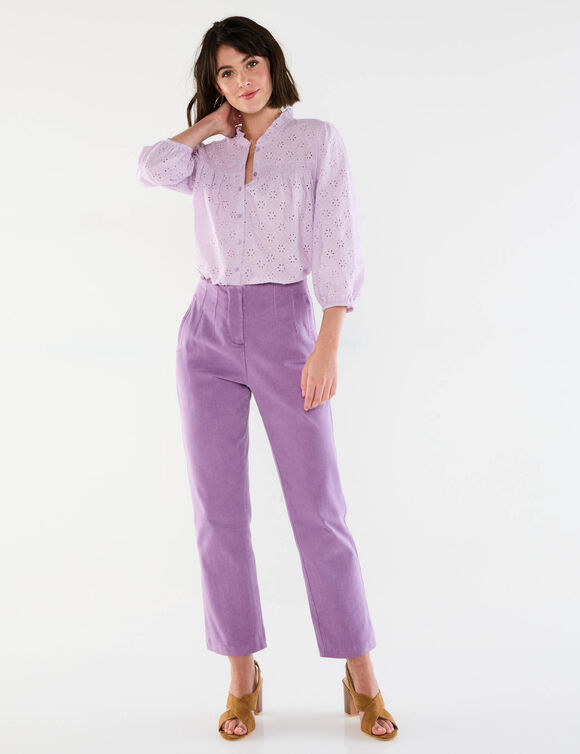 Chemisier broderie anglaise, smocks et col volanté (lilas)
