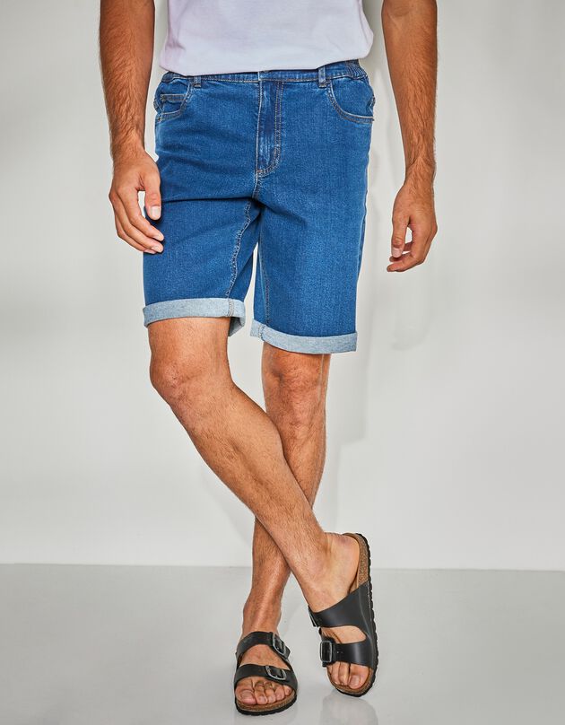 Bermuda in stretchdenim met elastische tailleband opzij (stone)