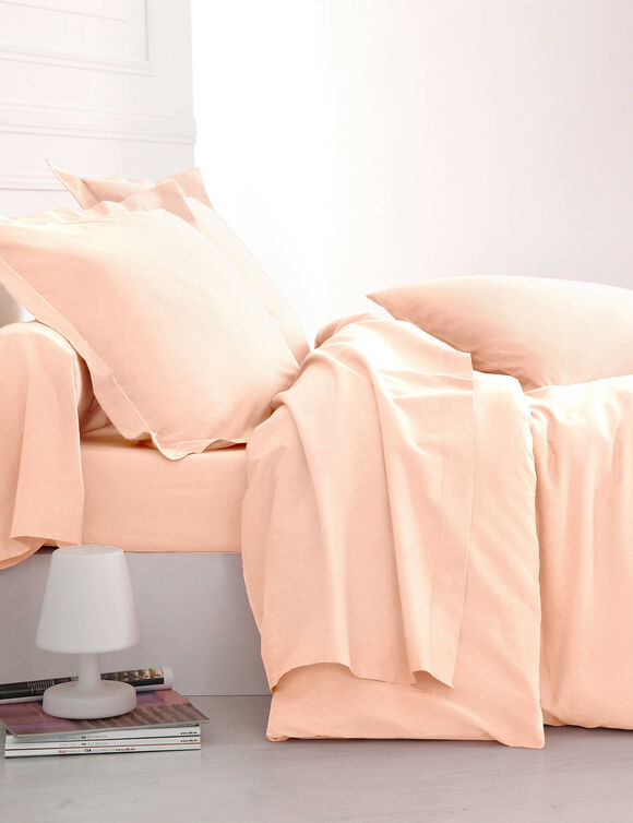Linge de lit uni coton  (rose poudré)