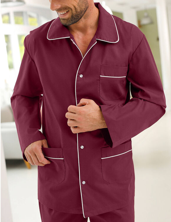Pyjama uni popeline polyester/coton (bordeaux)