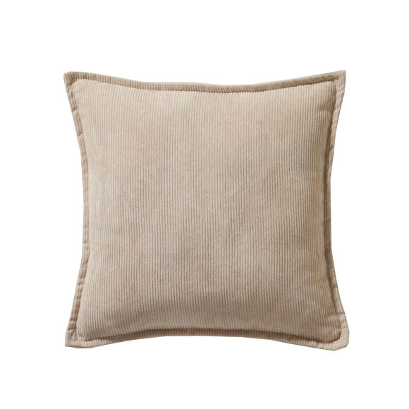 Coussin uni velours c&ocirc;tel&eacute; (beige)