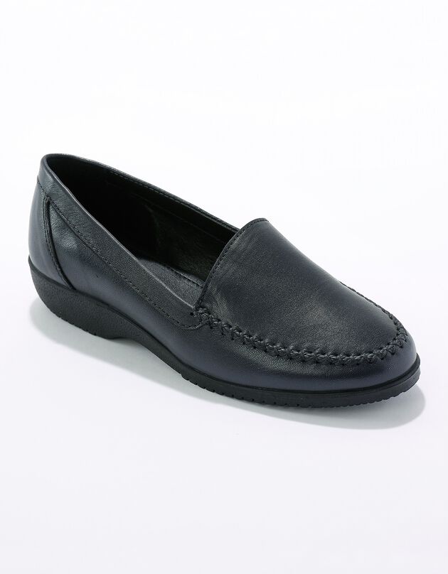 Comfortabel brede mocassins in soepel leer - effen (marine)