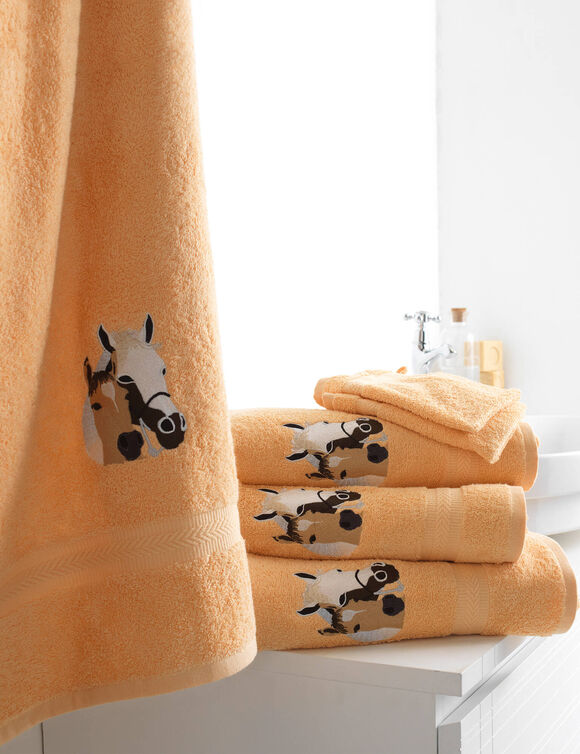 Badlinnen met geborduurd paardenmotief Colombine® - Sets (abrikoos)
