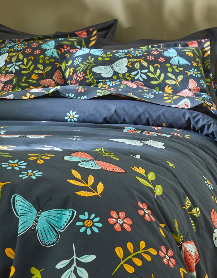 Bedlinnen Envolée in katoen met vlindermotieven (marineblauw)
