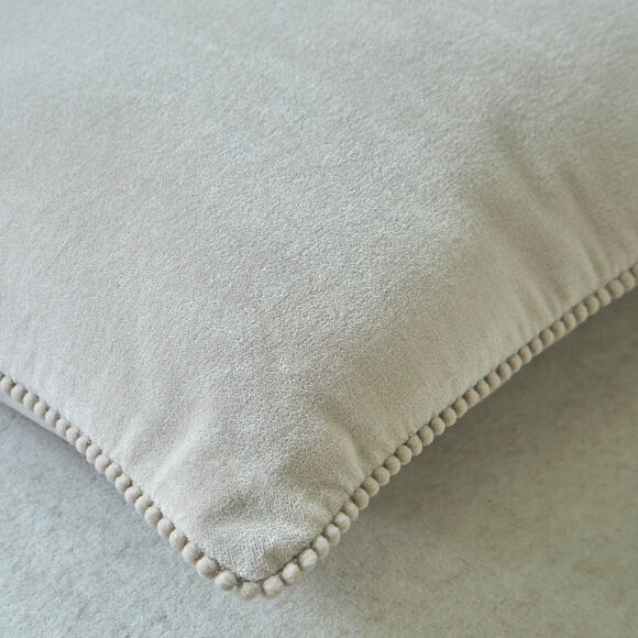 Coussin uni en velours finition fantaisie  (beige)
