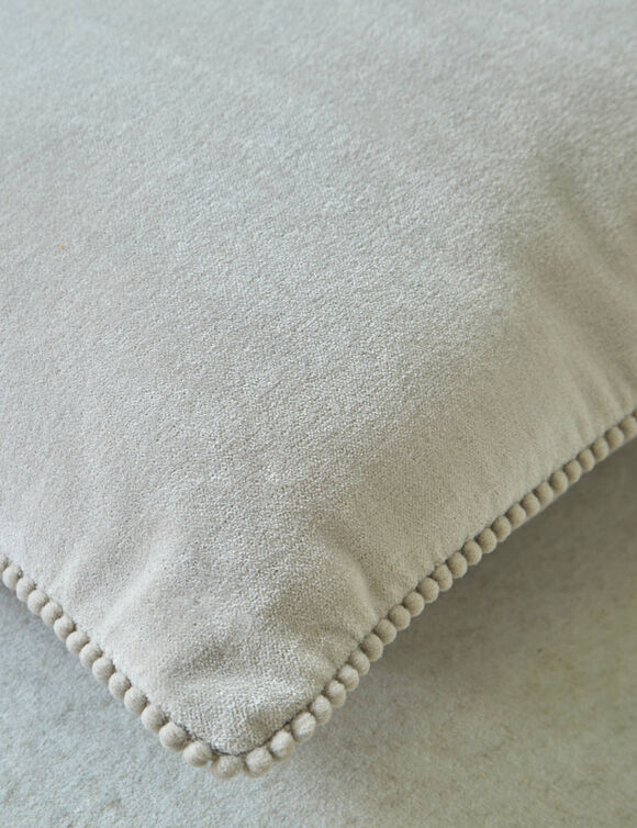 Coussin uni en velours finition fantaisie  (beige)