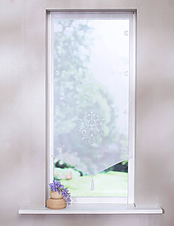 Vitrage pointe baroque brod&eacute; finition passe-tringle (blanc)