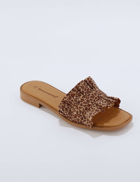 Mules volant&eacute;es imprim&eacute;es motif l&eacute;opard (marron / noir)