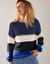 Pull col rond rayé, toucher doux (marine / écru)