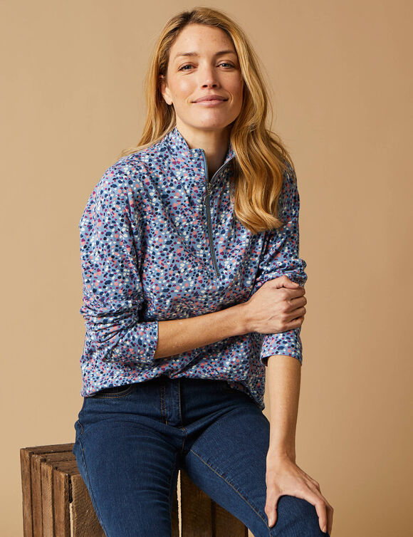 T-shirt col montant zippé imprimé (bleu grisé)