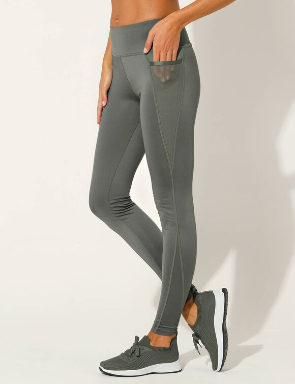 Legging taille haute avec empiècements résille (kaki)