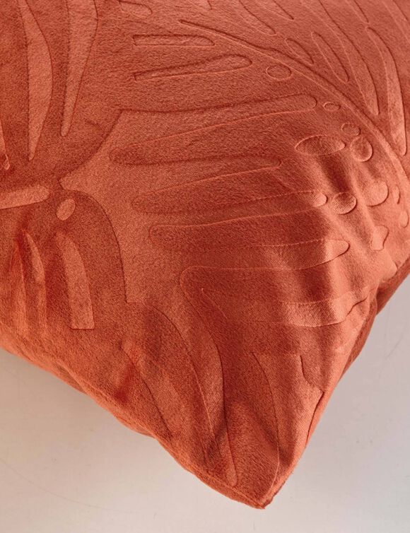 Coussin carré velours motif feuilles (terracotta)