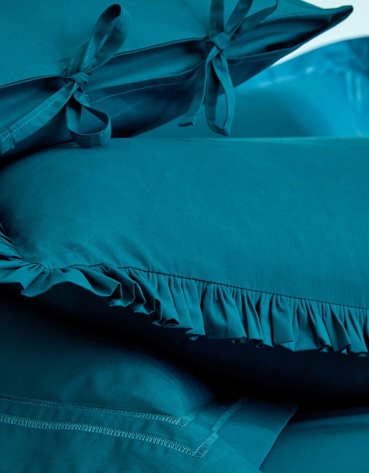 Linge de lit uni percale (bleu paon)