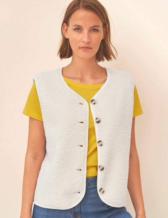 Veste sans manches, maille bouclette (&eacute;cru)