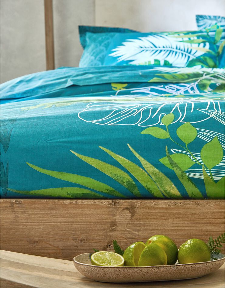 Linge de lit Cayenne en coton imprimé feuilles de palmiers (vert)